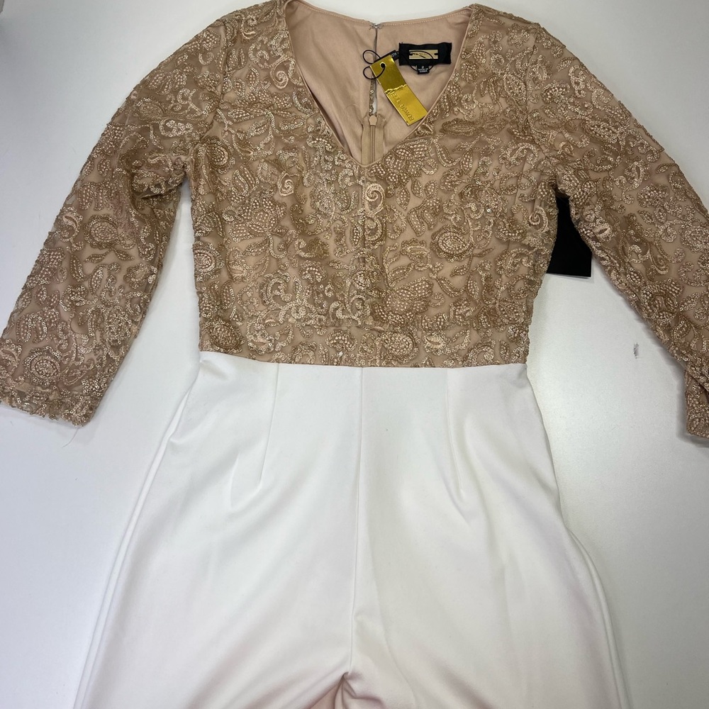 Alexia Admor Amber Jumpsuit White and Gold New With Tags Size 10 Evening Formal - Picture 2 of 8
